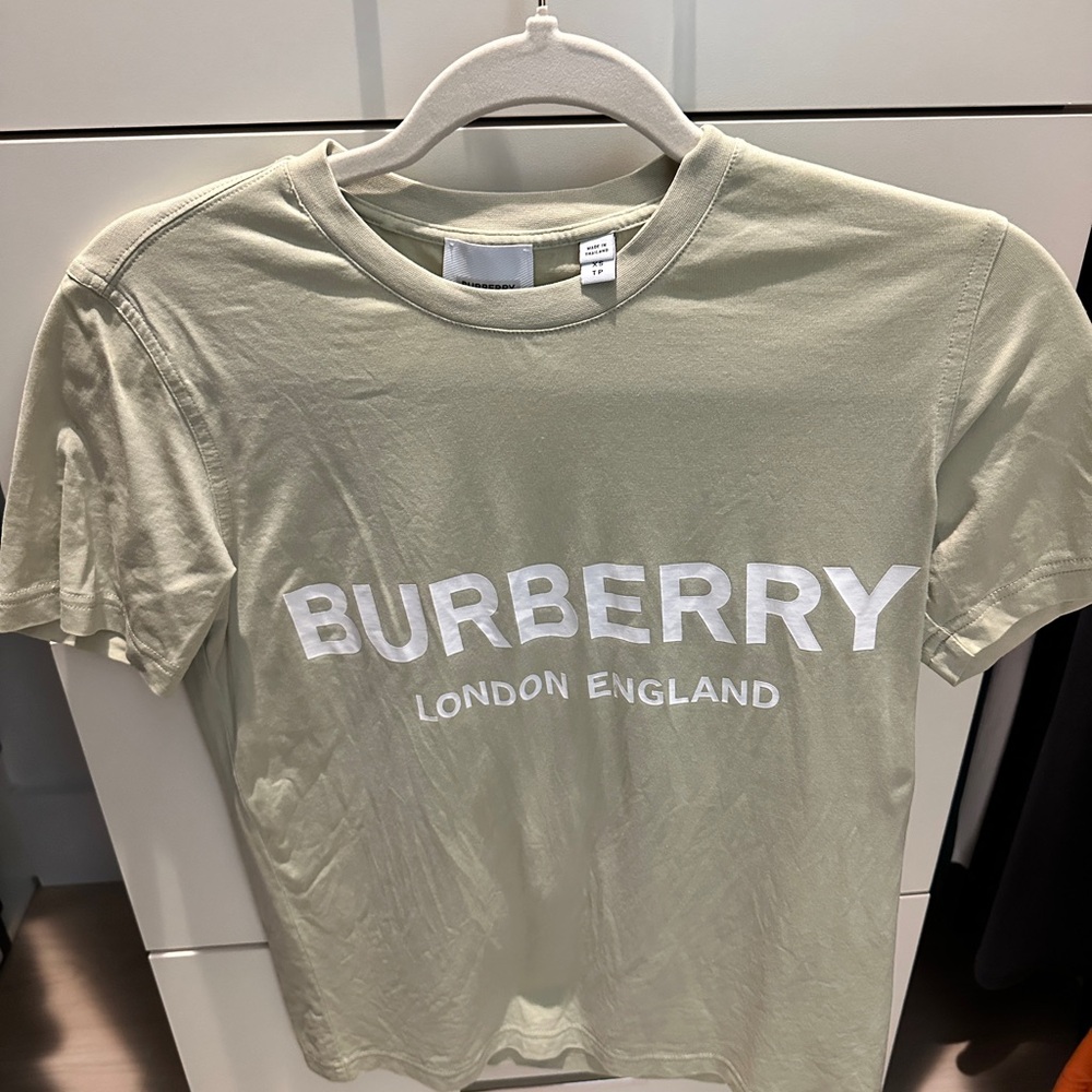 Burberry Sage Green Tee with White Logo